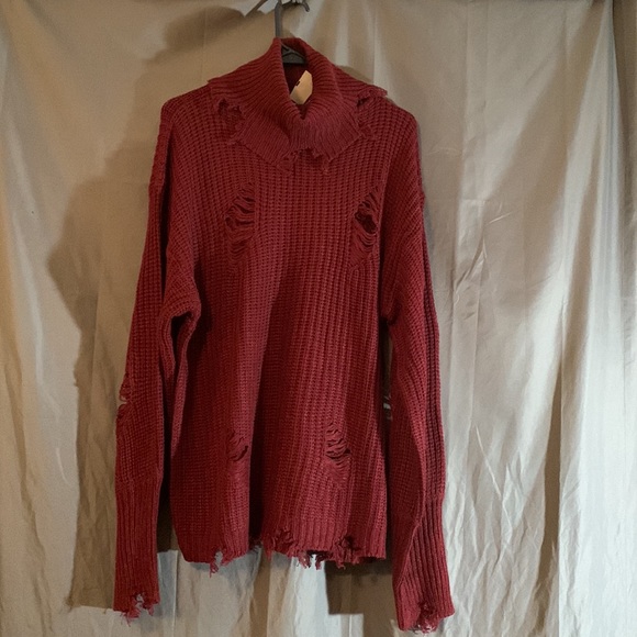 Caren Sport, 3x, Burgundy Distressed Cowl Neck Sweater - Picture 2 of 2